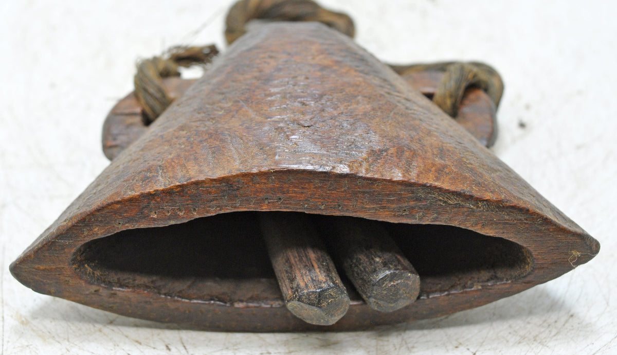 Antique Wooden Animals Cow Bell Original Old Hand Carved