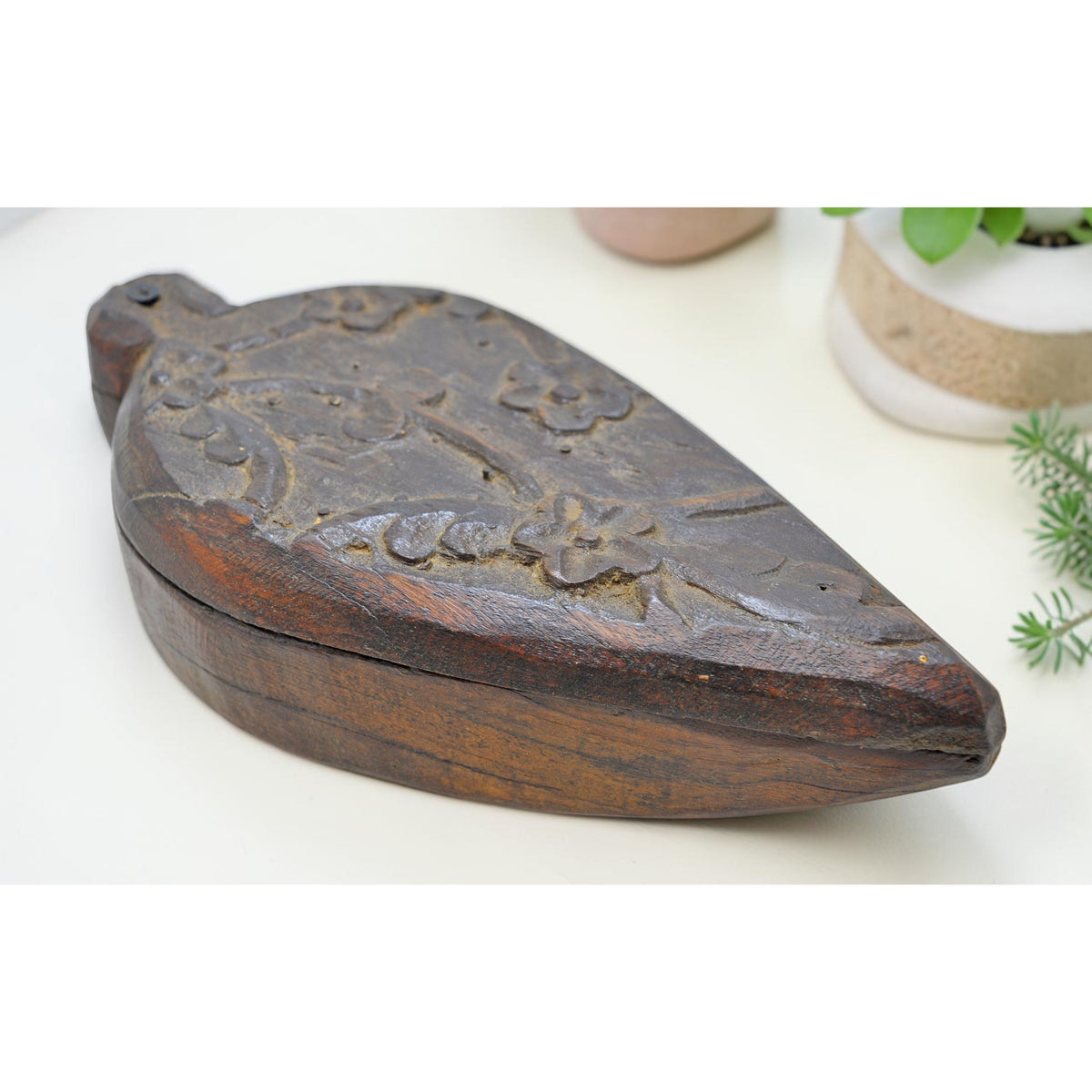 Antique Wooden Kum Kum Powder Tika Box Original Old Hand Carved