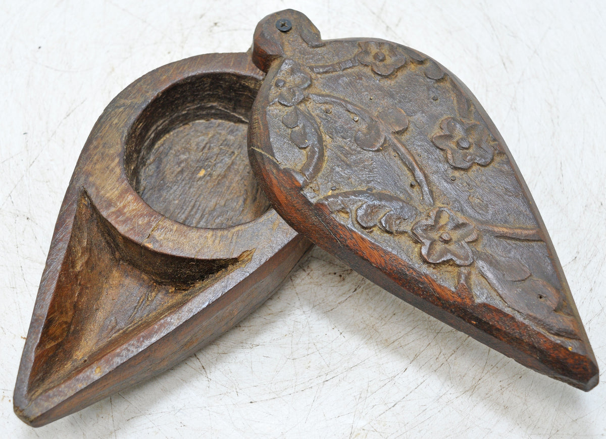 Antique Wooden Kum Kum Powder Tika Box Original Old Hand Carved