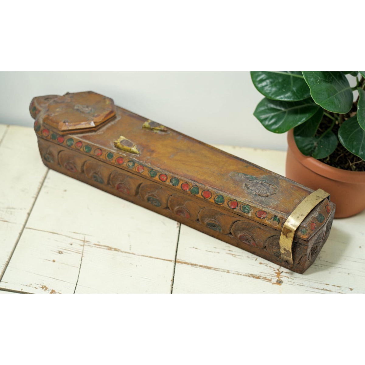 Antique Wooden Kum Kum Powder Tika Box Original Old Hand Carved