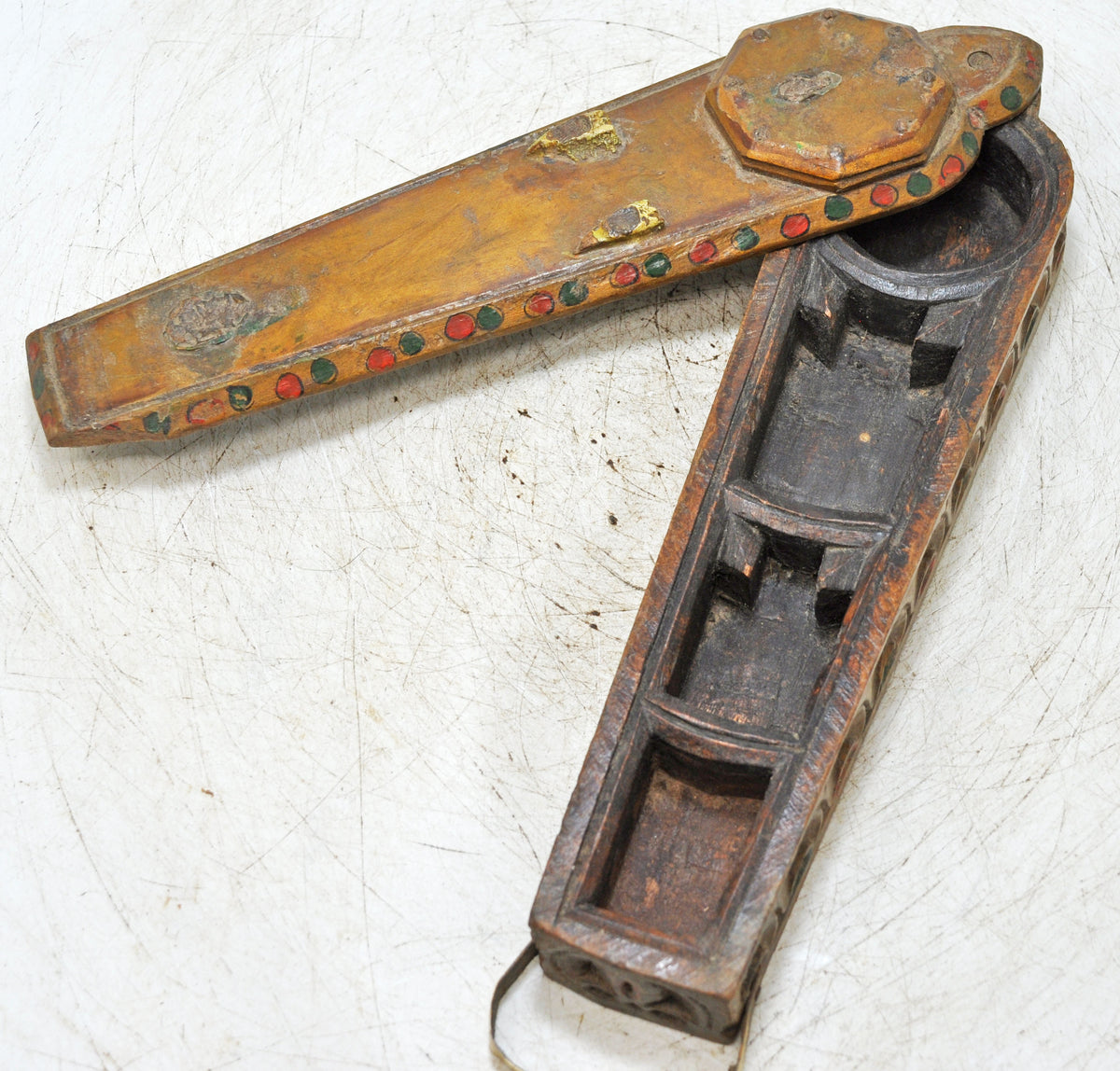 Antique Wooden Kum Kum Powder Tika Box Original Old Hand Carved