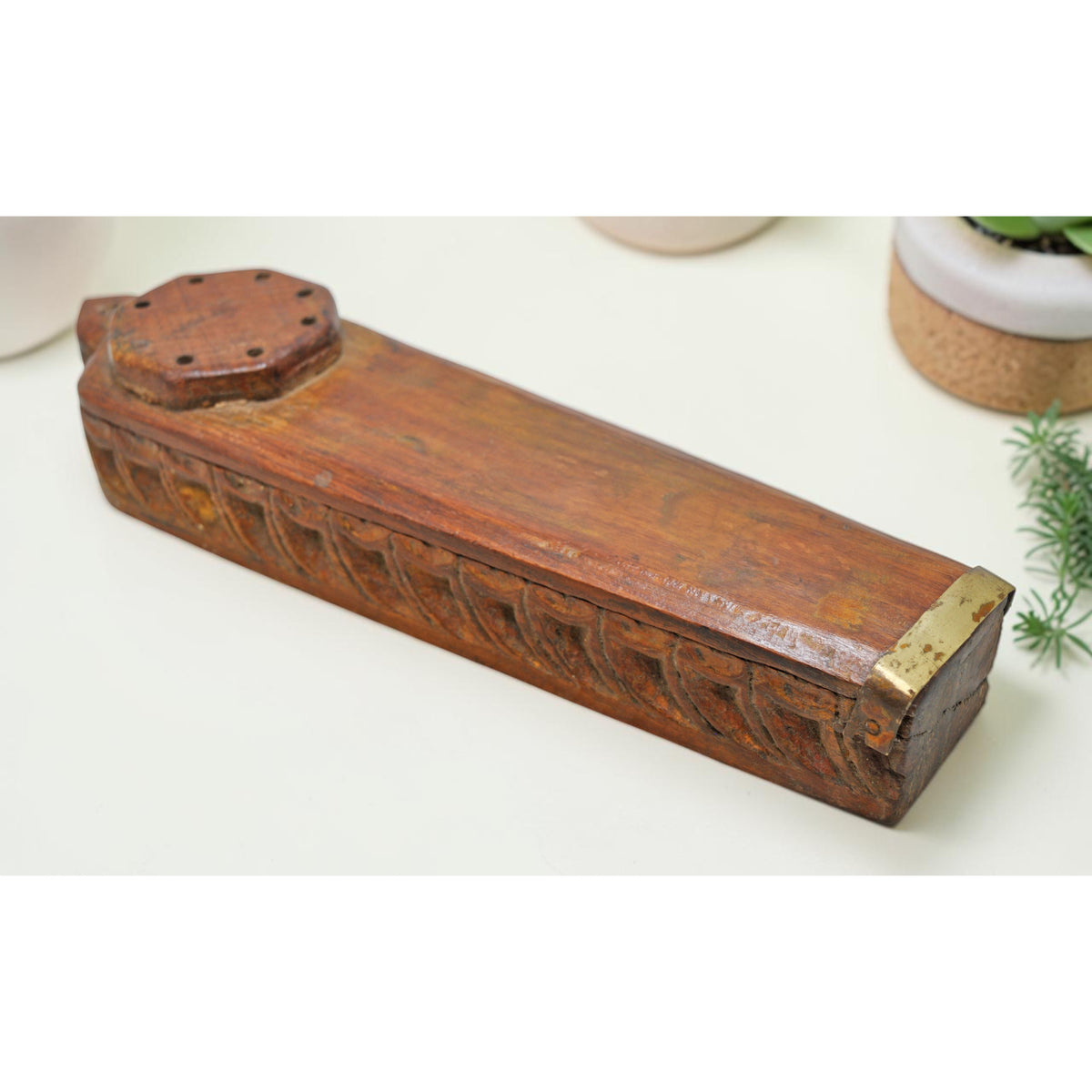 Antique Wooden Kum Kum Powder Tika Box Original Old Hand Carved