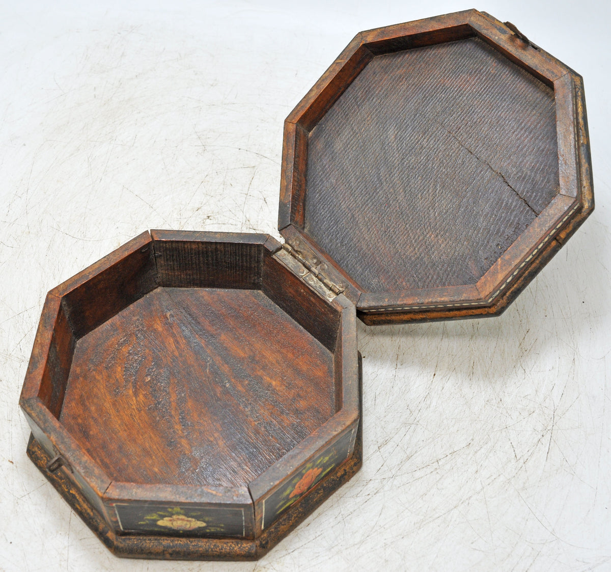 Vintage Wooden Octagonal Small Storage Box Original Old Hand Crafted Painted