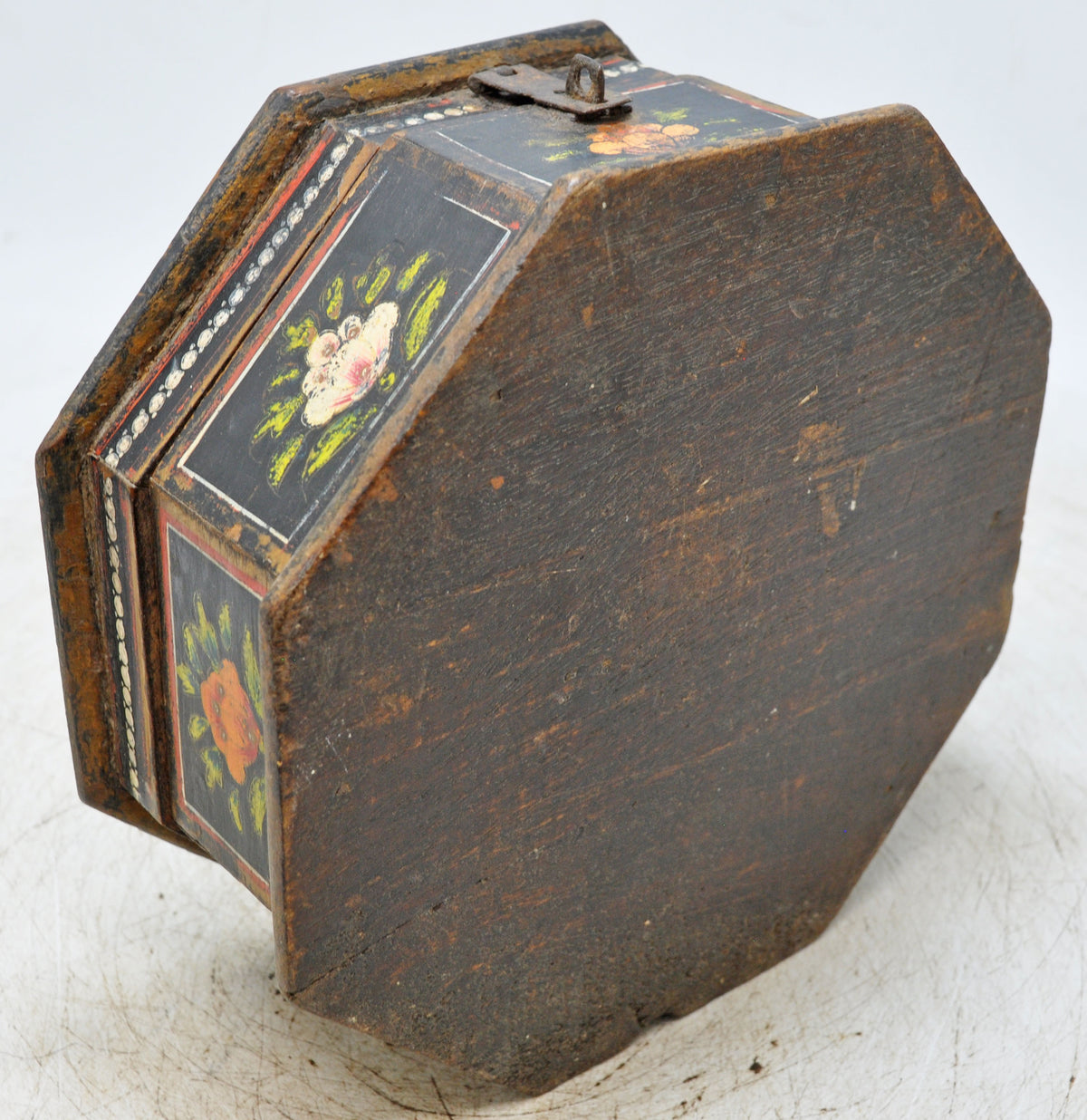 Vintage Wooden Octagonal Small Storage Box Original Old Hand Crafted Painted