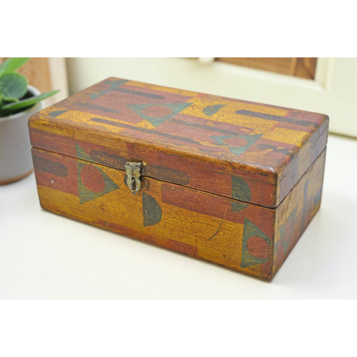 Vintage Wooden Storage Chest Box Original Old Hand Crafted Painted