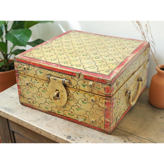 Vintage Wooden Square Storage Chest Box Original Old Hand Crafted Painted