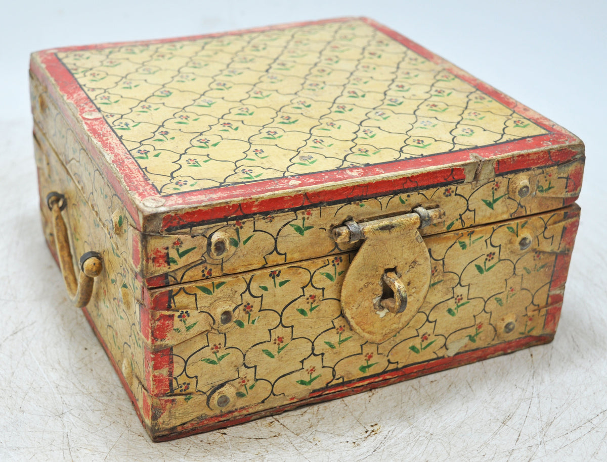 Vintage Wooden Square Storage Chest Box Original Old Hand Crafted Painted