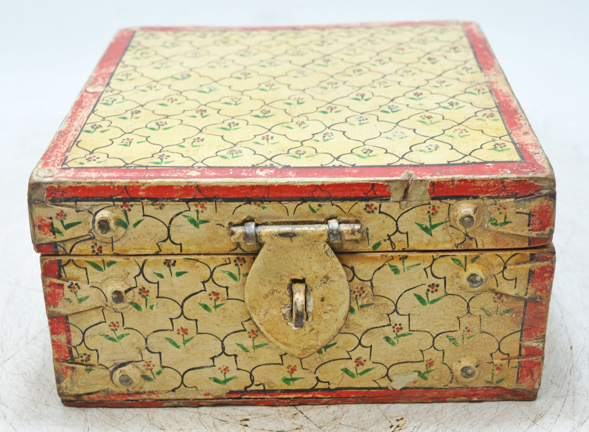 Vintage Wooden Square Storage Chest Box Original Old Hand Crafted Painted