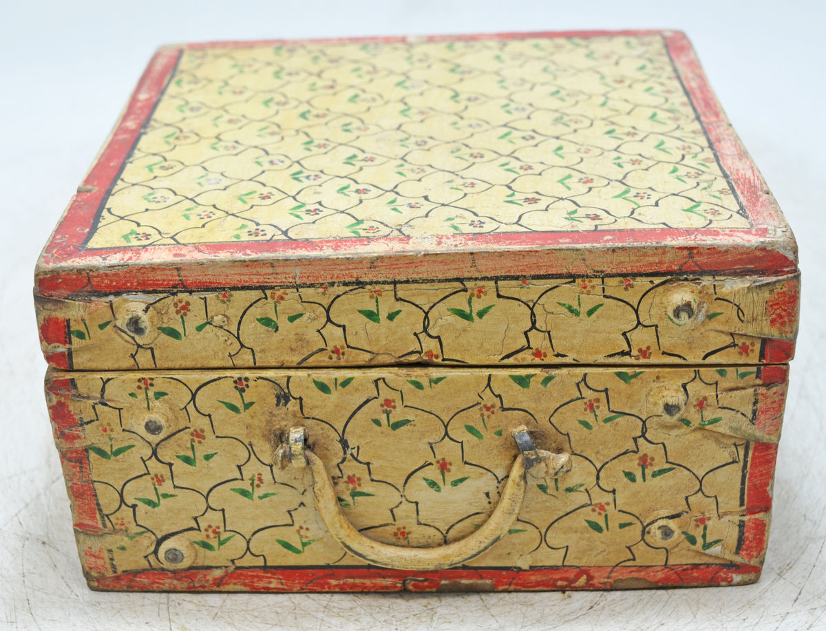 Vintage Wooden Square Storage Chest Box Original Old Hand Crafted Painted