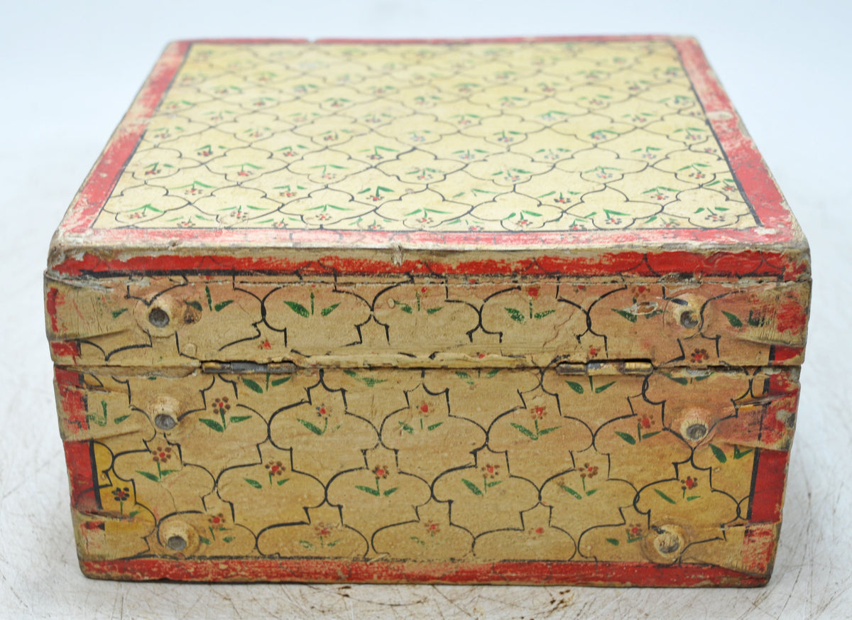 Vintage Wooden Square Storage Chest Box Original Old Hand Crafted Painted