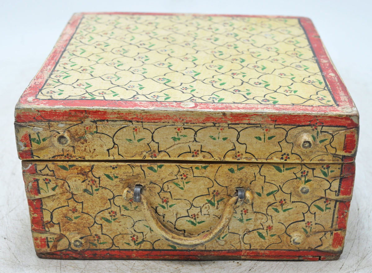 Vintage Wooden Square Storage Chest Box Original Old Hand Crafted Painted