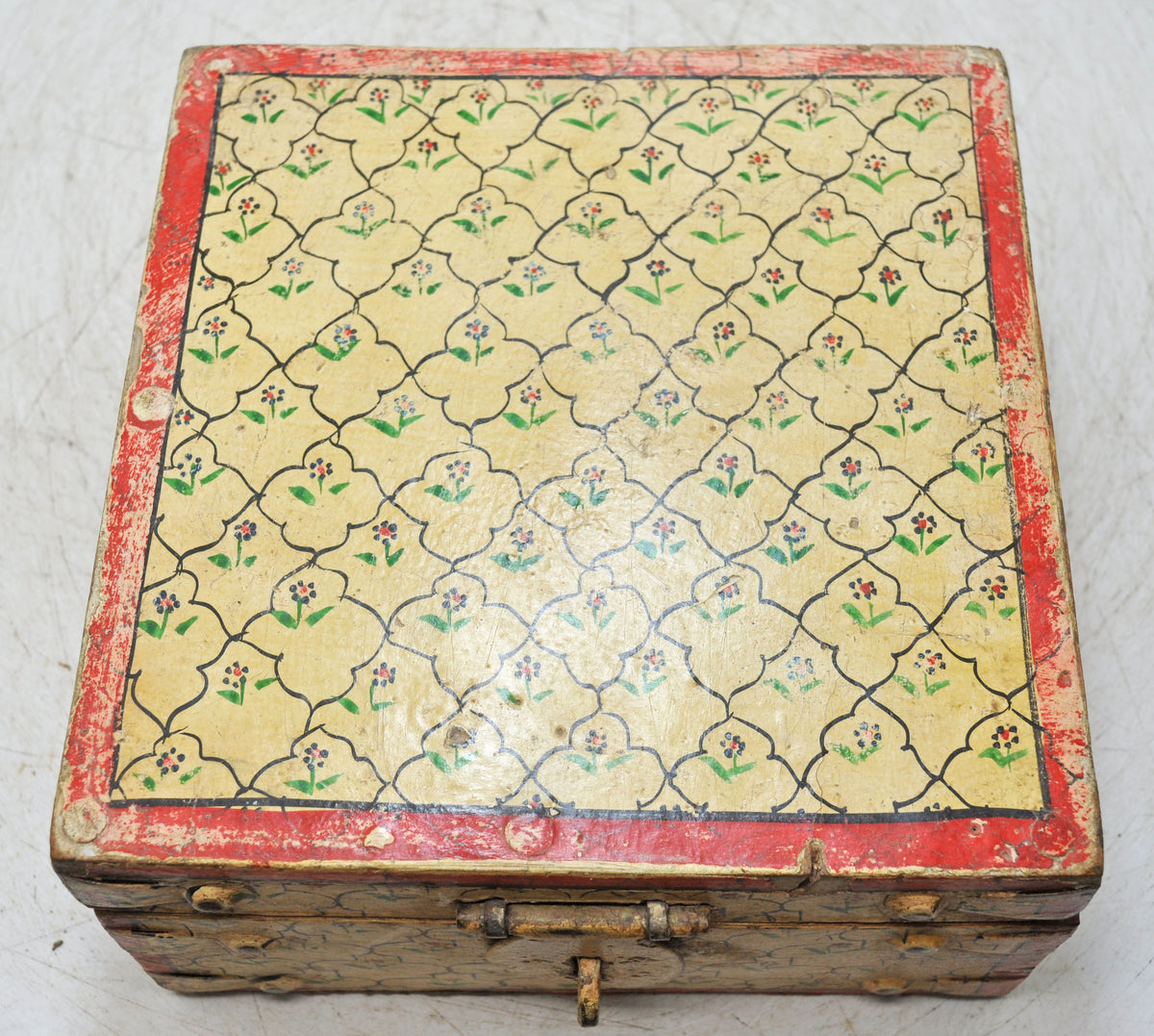 Vintage Wooden Square Storage Chest Box Original Old Hand Crafted Painted
