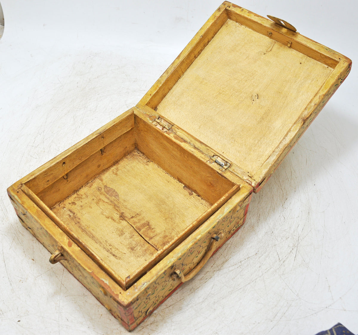 Vintage Wooden Square Storage Chest Box Original Old Hand Crafted Painted