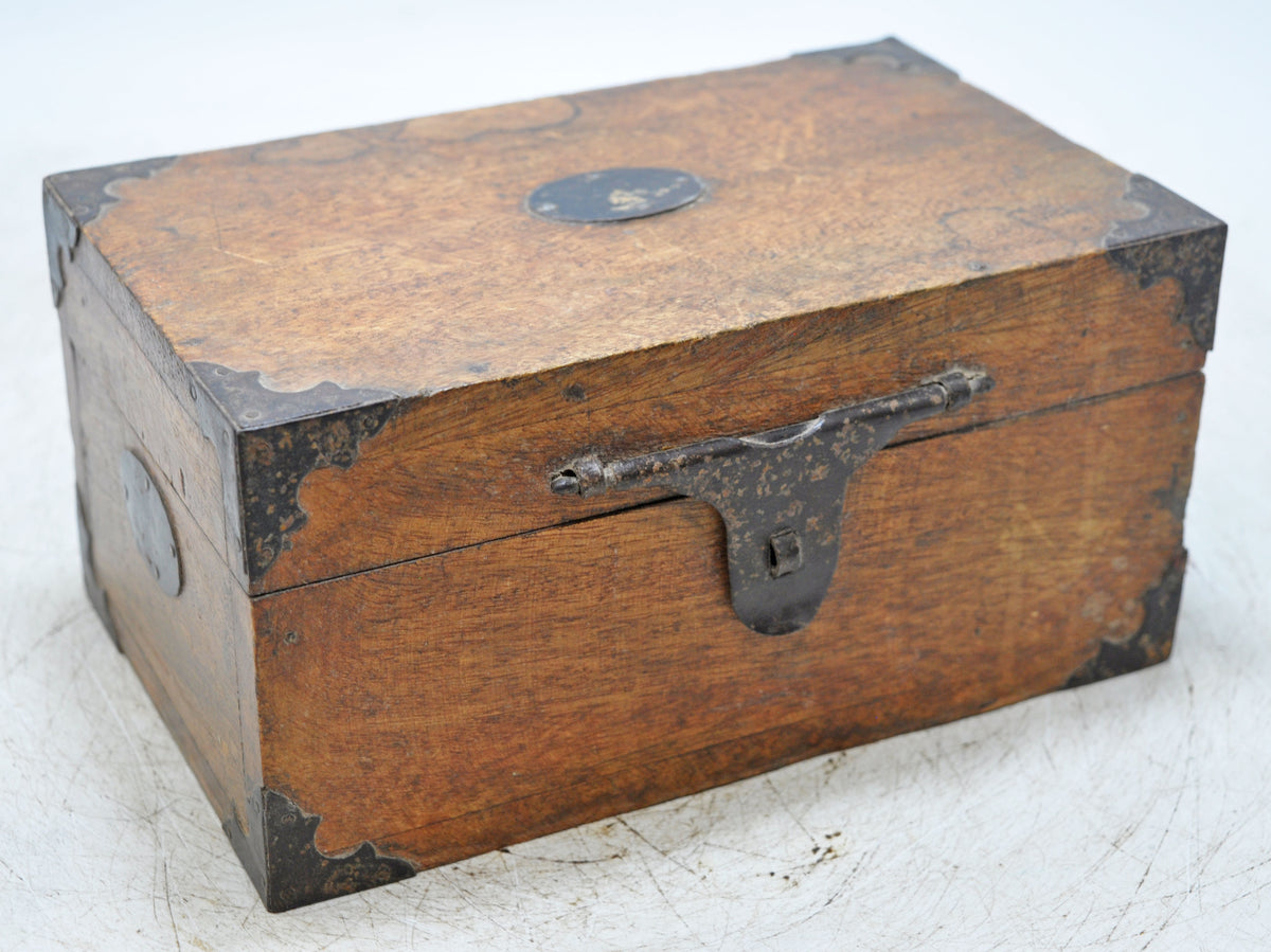 Vintage Wooden Storage Box Original Old Hand Crafted Metal Fitted