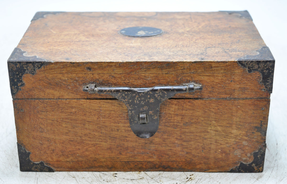 Vintage Wooden Storage Box Original Old Hand Crafted Metal Fitted