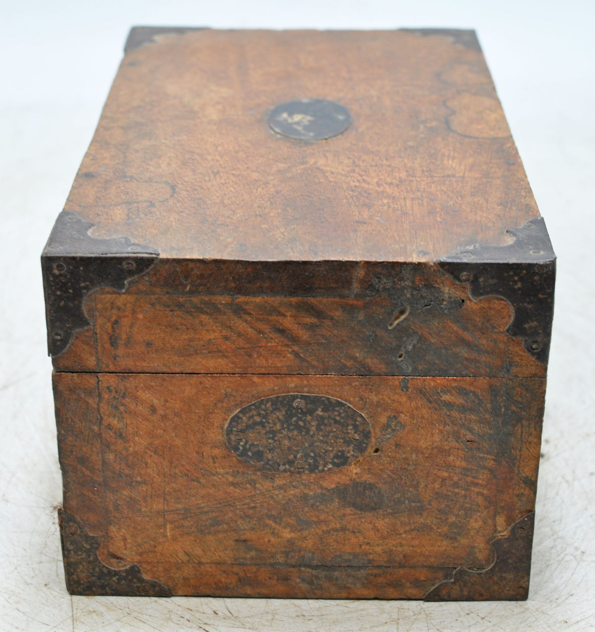 Vintage Wooden Storage Box Original Old Hand Crafted Metal Fitted
