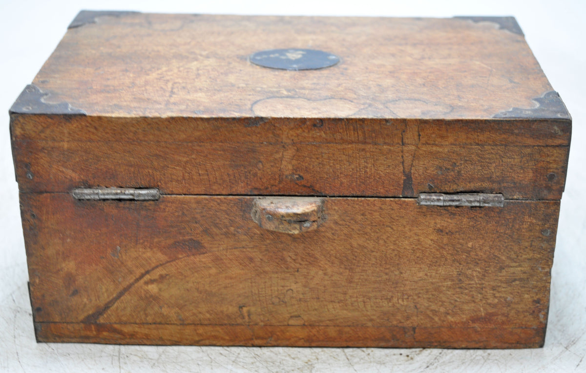 Vintage Wooden Storage Box Original Old Hand Crafted Metal Fitted