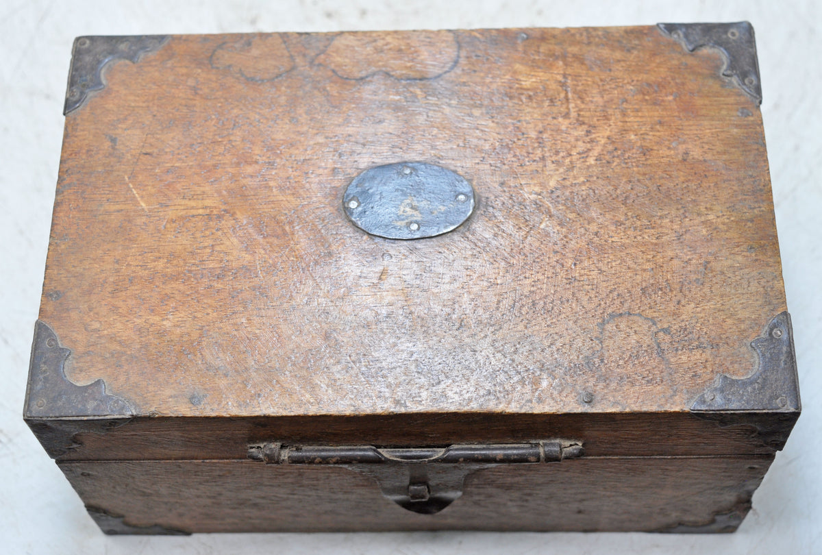 Vintage Wooden Storage Box Original Old Hand Crafted Metal Fitted