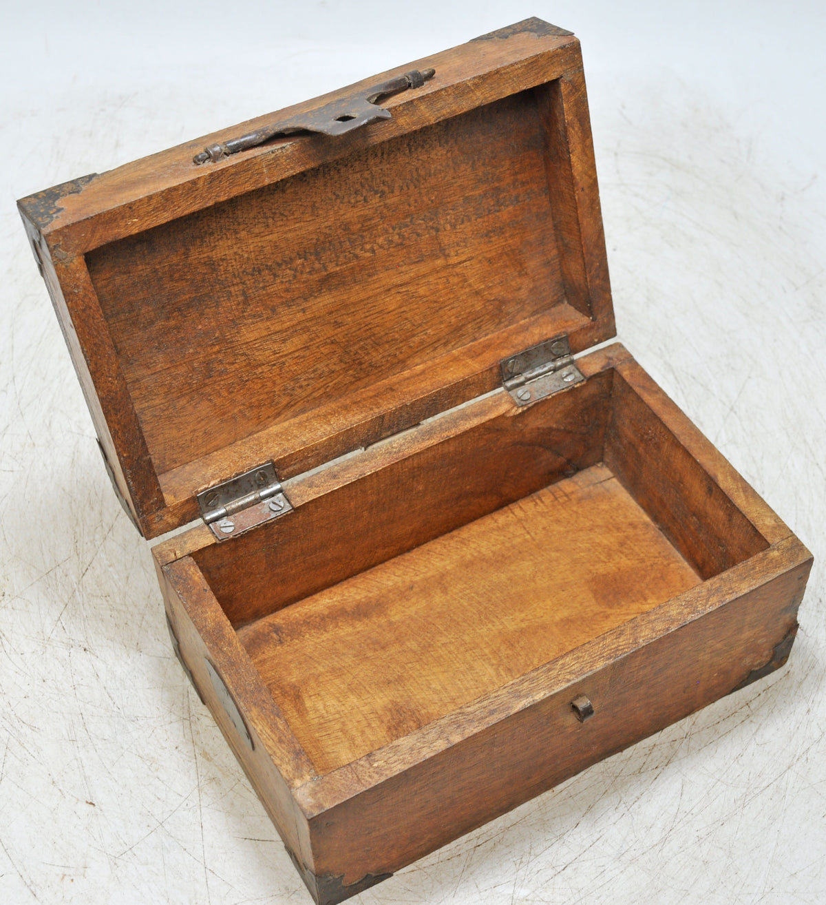 Vintage Wooden Storage Box Original Old Hand Crafted Metal Fitted