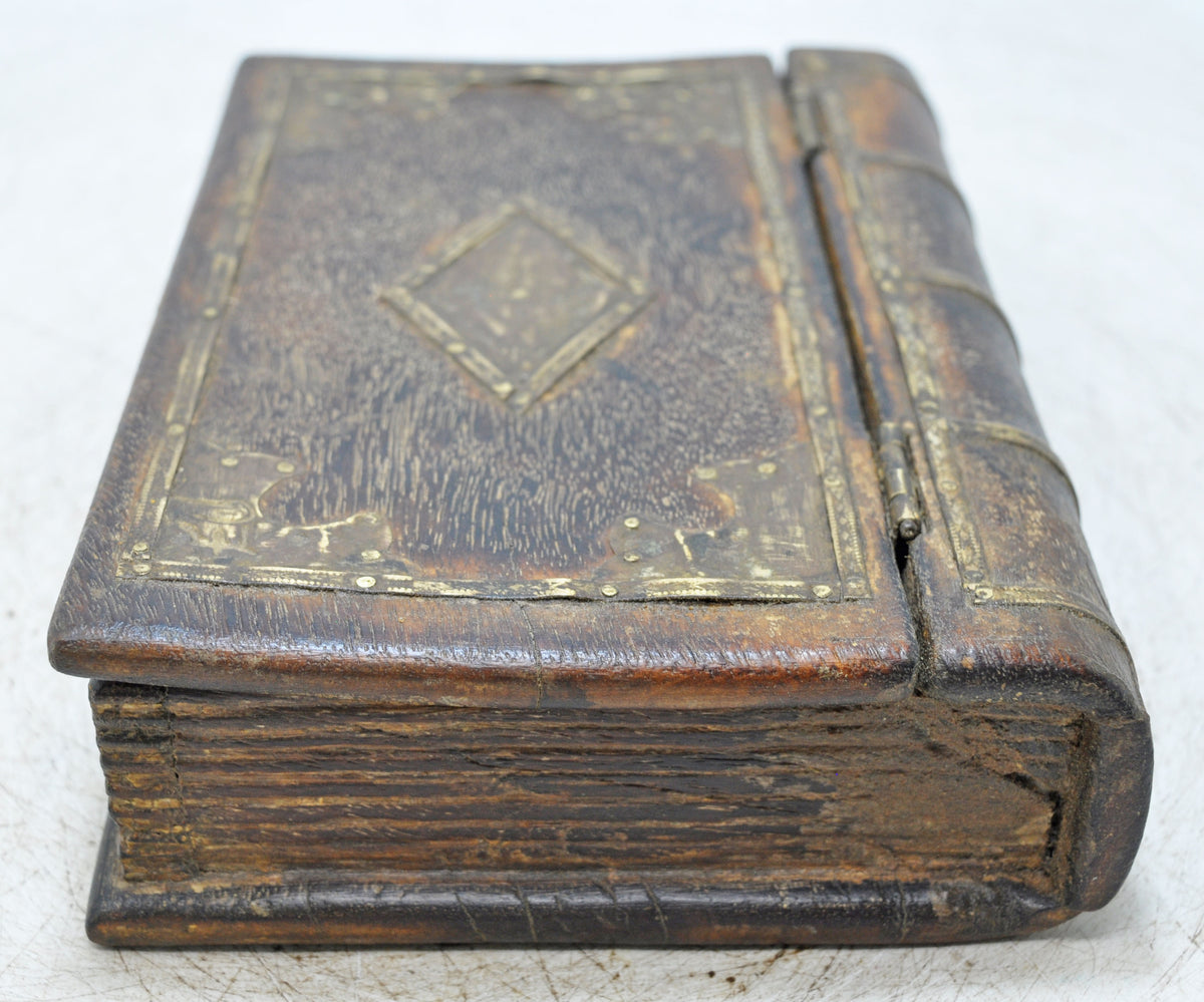 Vintage Wooden Book Shaped Storage Box Original Old Brass Fitted