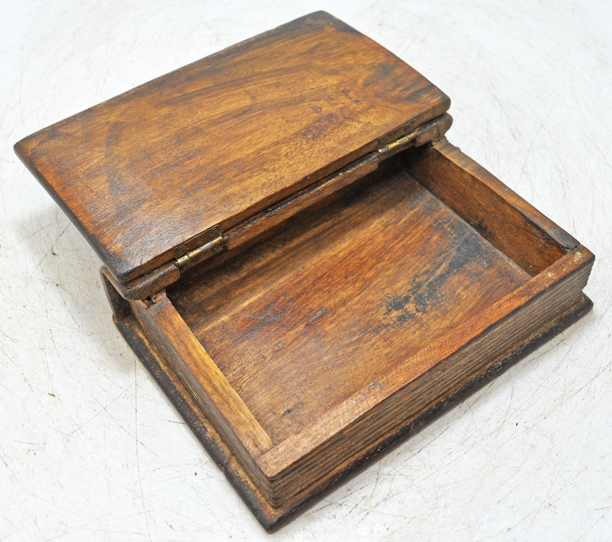 Vintage Wooden Book Shaped Storage Box Original Old Brass Fitted