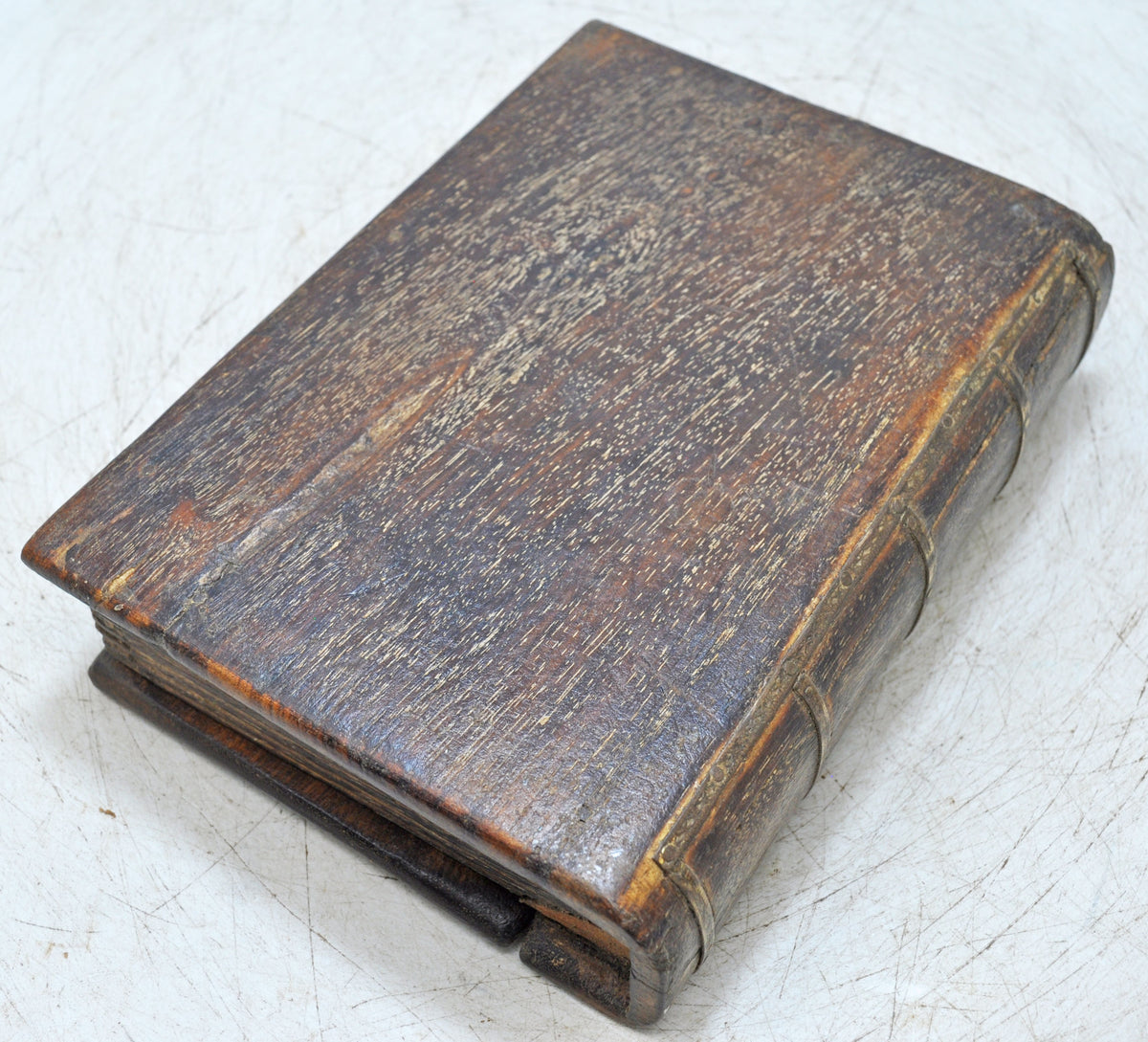 Vintage Wooden Book Shaped Storage Box Original Old Brass Fitted