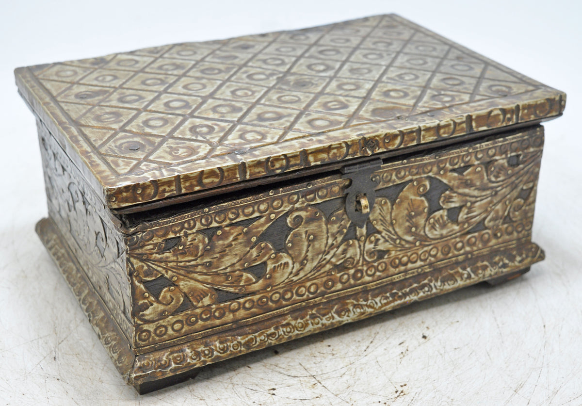 Antique Wooden Storage Chest Box Original Old Very Fine Brass Fitted