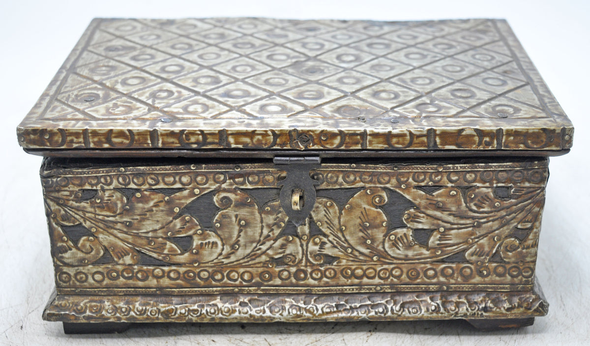 Antique Wooden Storage Chest Box Original Old Very Fine Brass Fitted