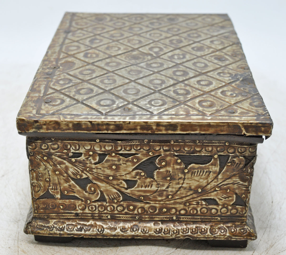 Antique Wooden Storage Chest Box Original Old Very Fine Brass Fitted