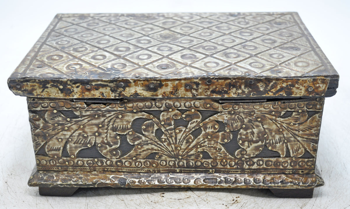 Antique Wooden Storage Chest Box Original Old Very Fine Brass Fitted
