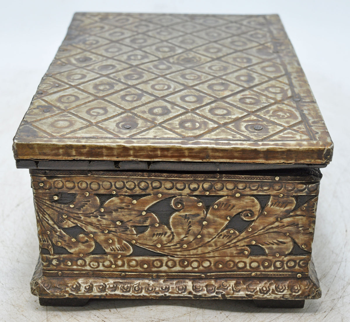 Antique Wooden Storage Chest Box Original Old Very Fine Brass Fitted