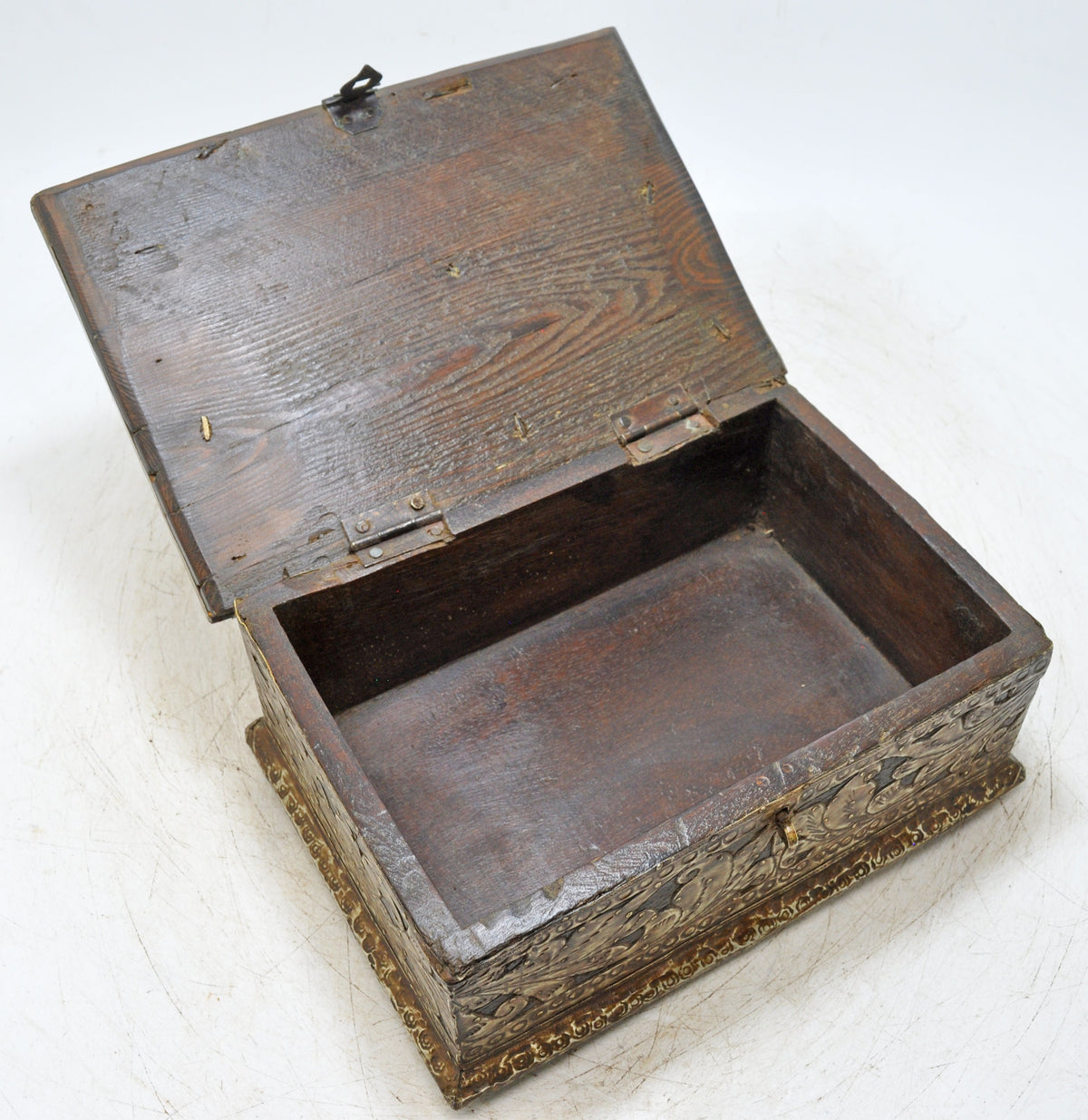 Antique Wooden Storage Chest Box Original Old Very Fine Brass Fitted