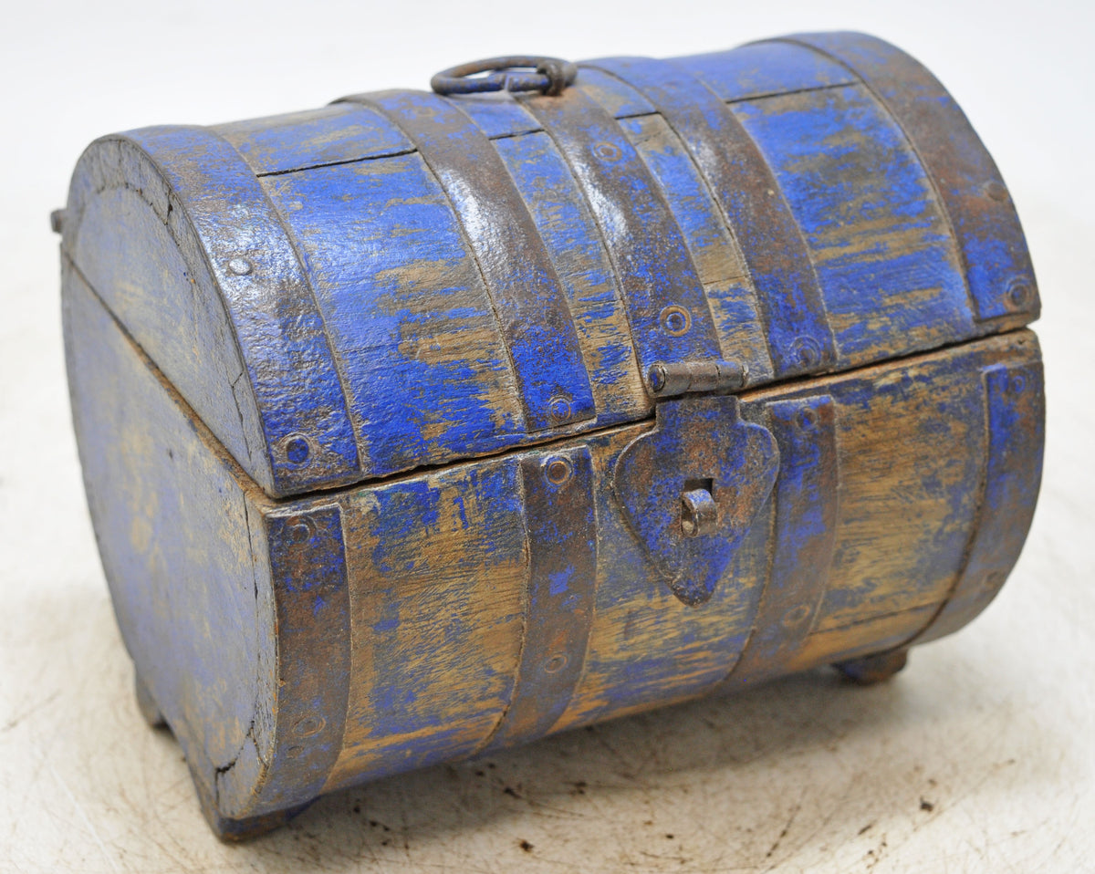 Vintage Wooden Round Storage Box Original Old Hand Crafted Rustic Blue