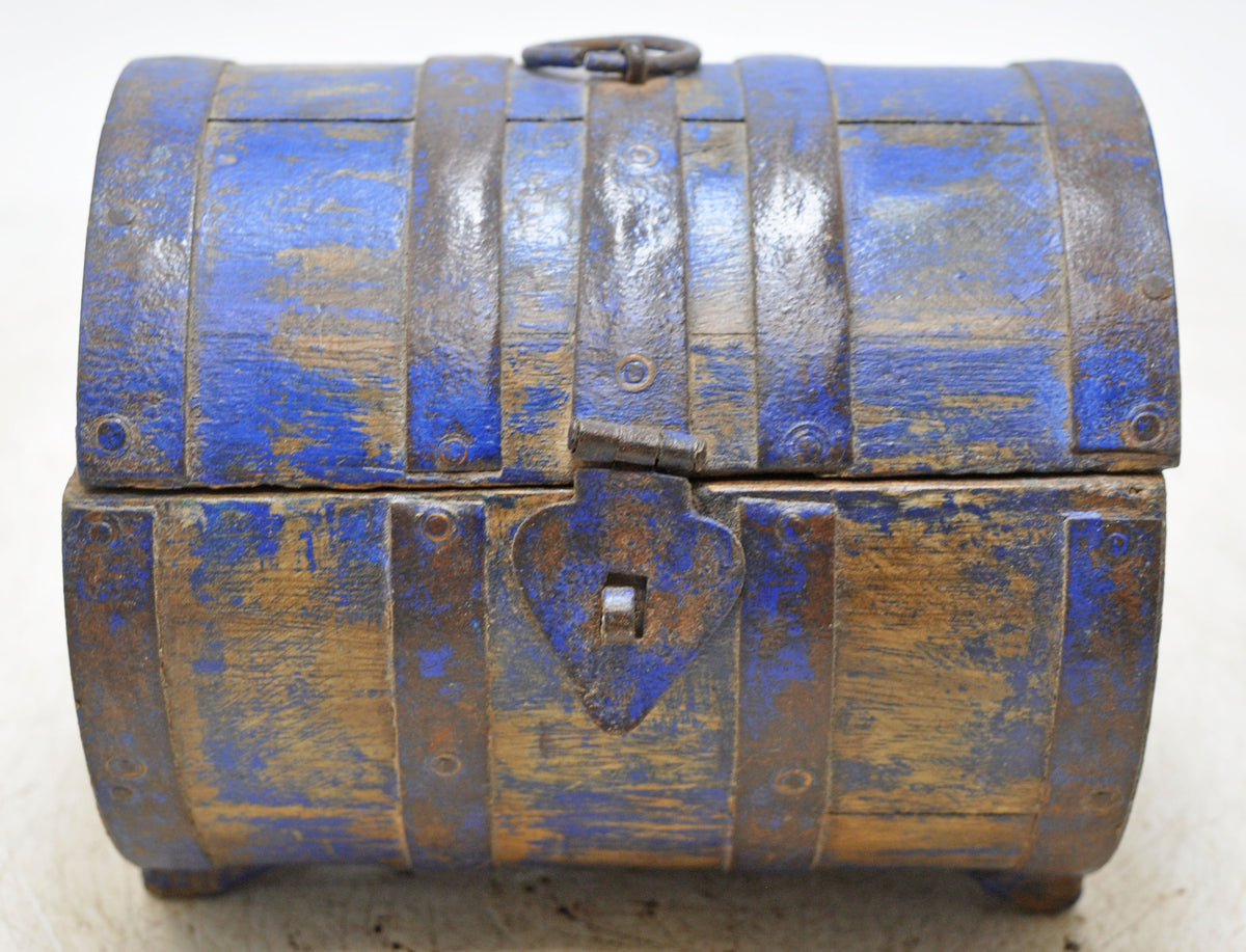 Vintage Wooden Round Storage Box Original Old Hand Crafted Rustic Blue