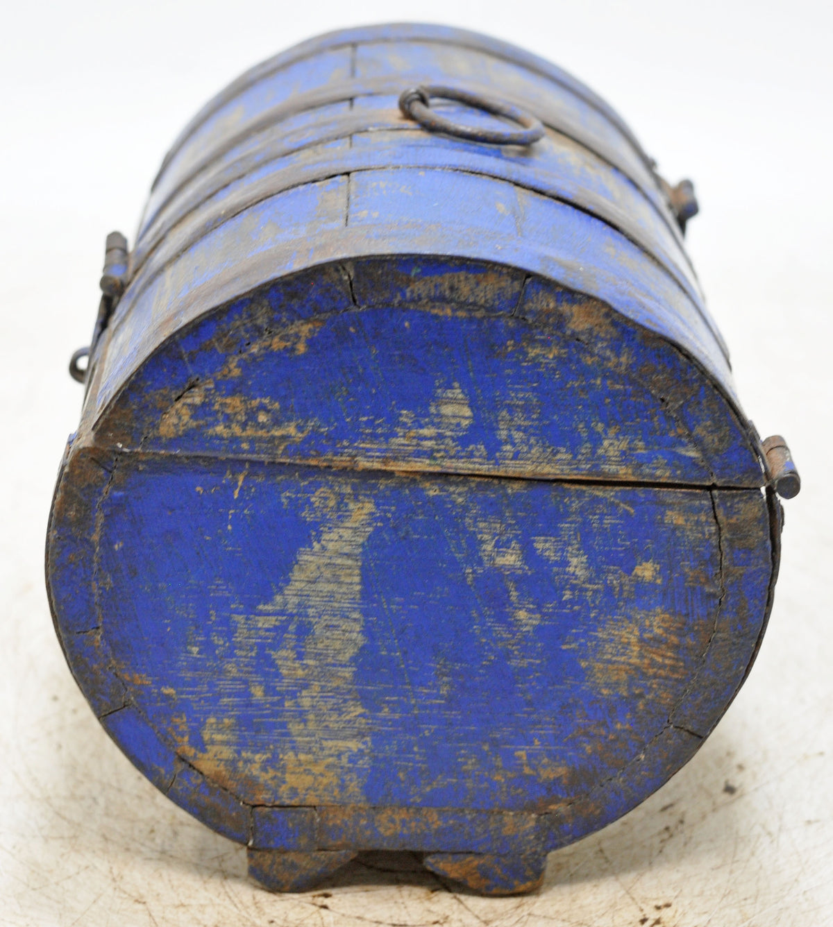 Vintage Wooden Round Storage Box Original Old Hand Crafted Rustic Blue