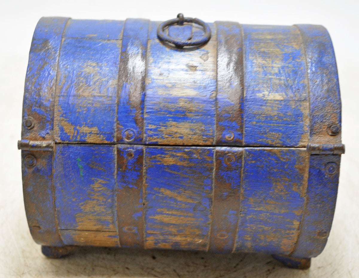 Vintage Wooden Round Storage Box Original Old Hand Crafted Rustic Blue
