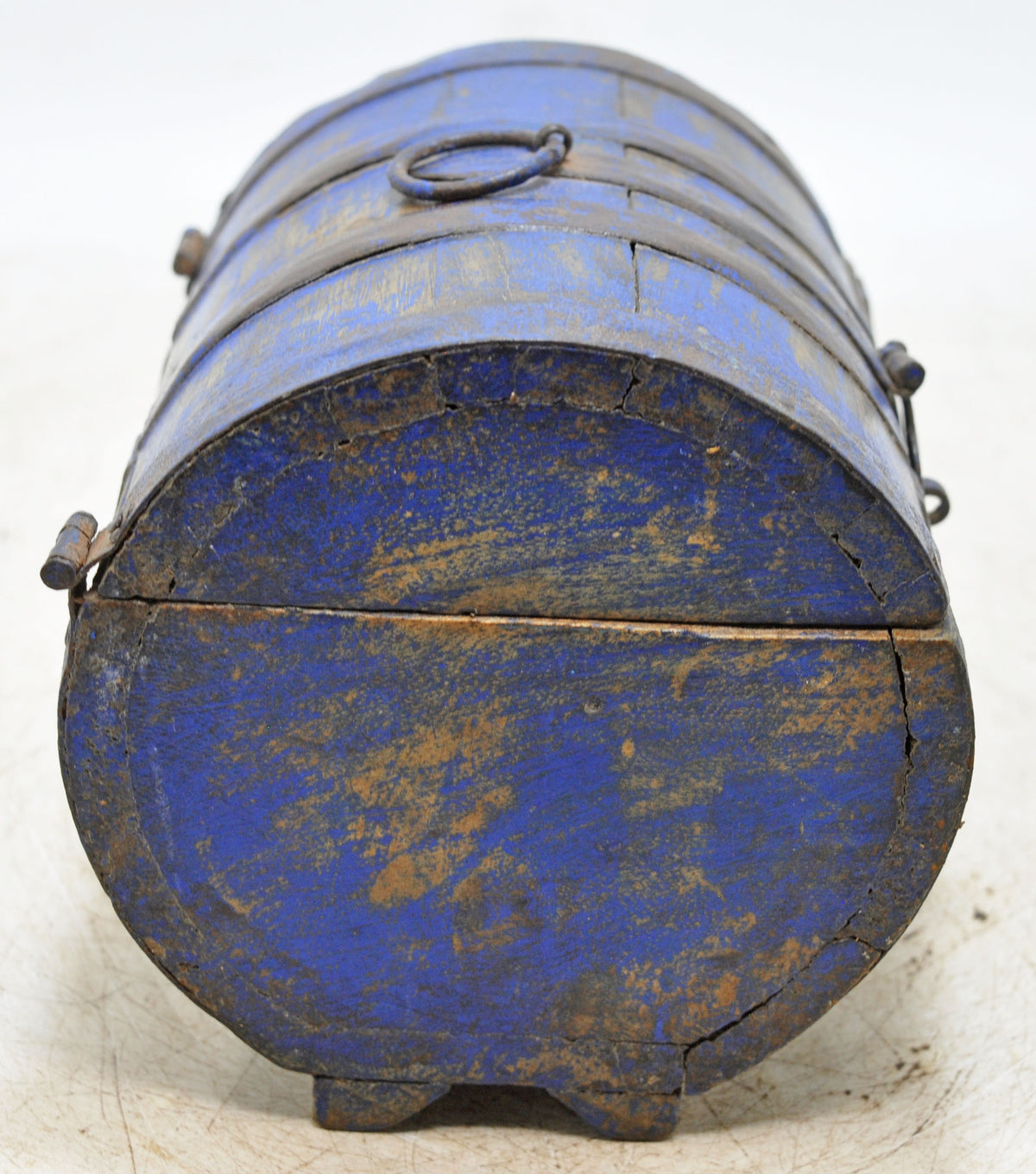 Vintage Wooden Round Storage Box Original Old Hand Crafted Rustic Blue