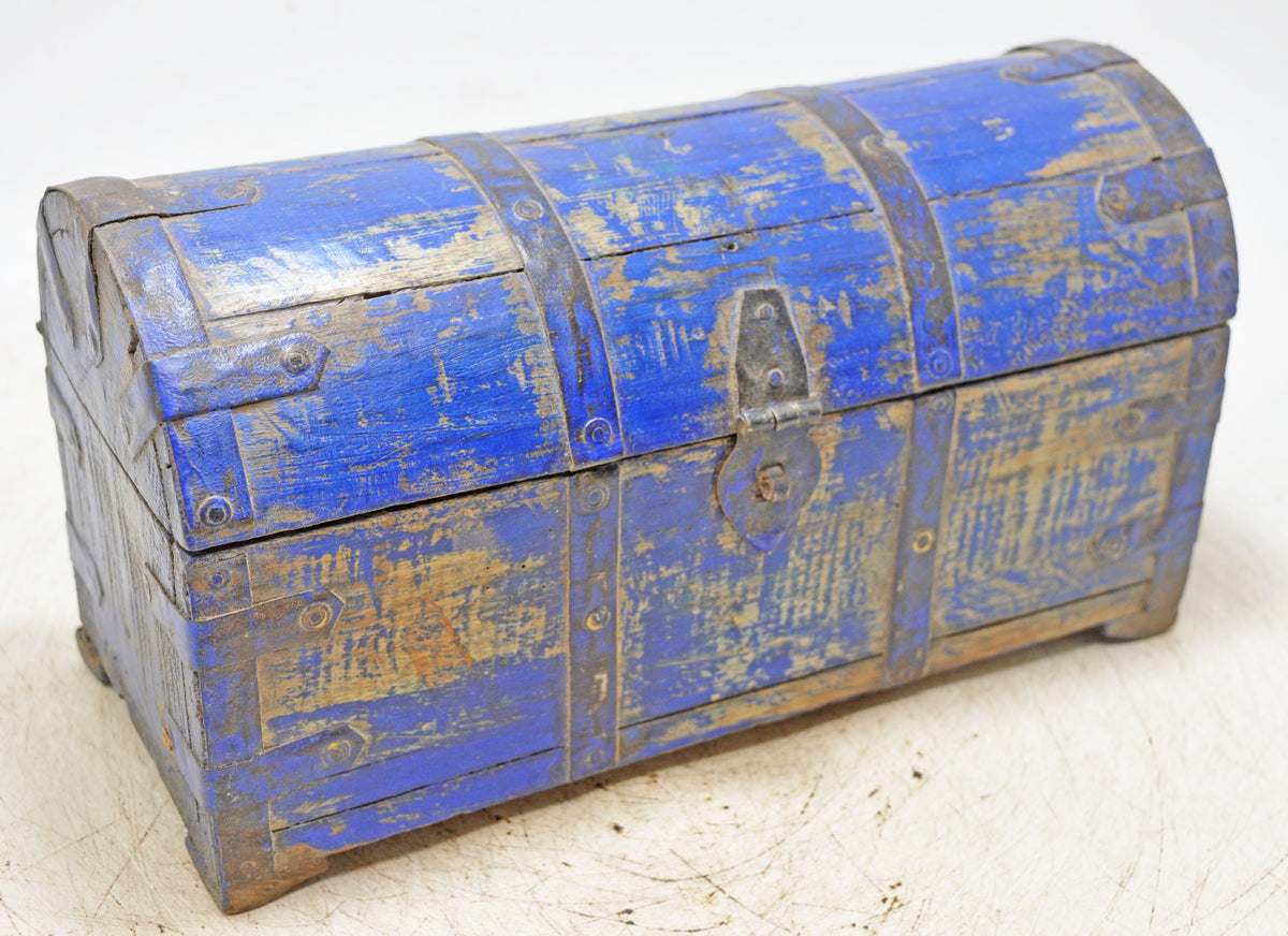 Vintage Wooden Half Round Storage Box Original Old Hand Crafted Rustic Blue