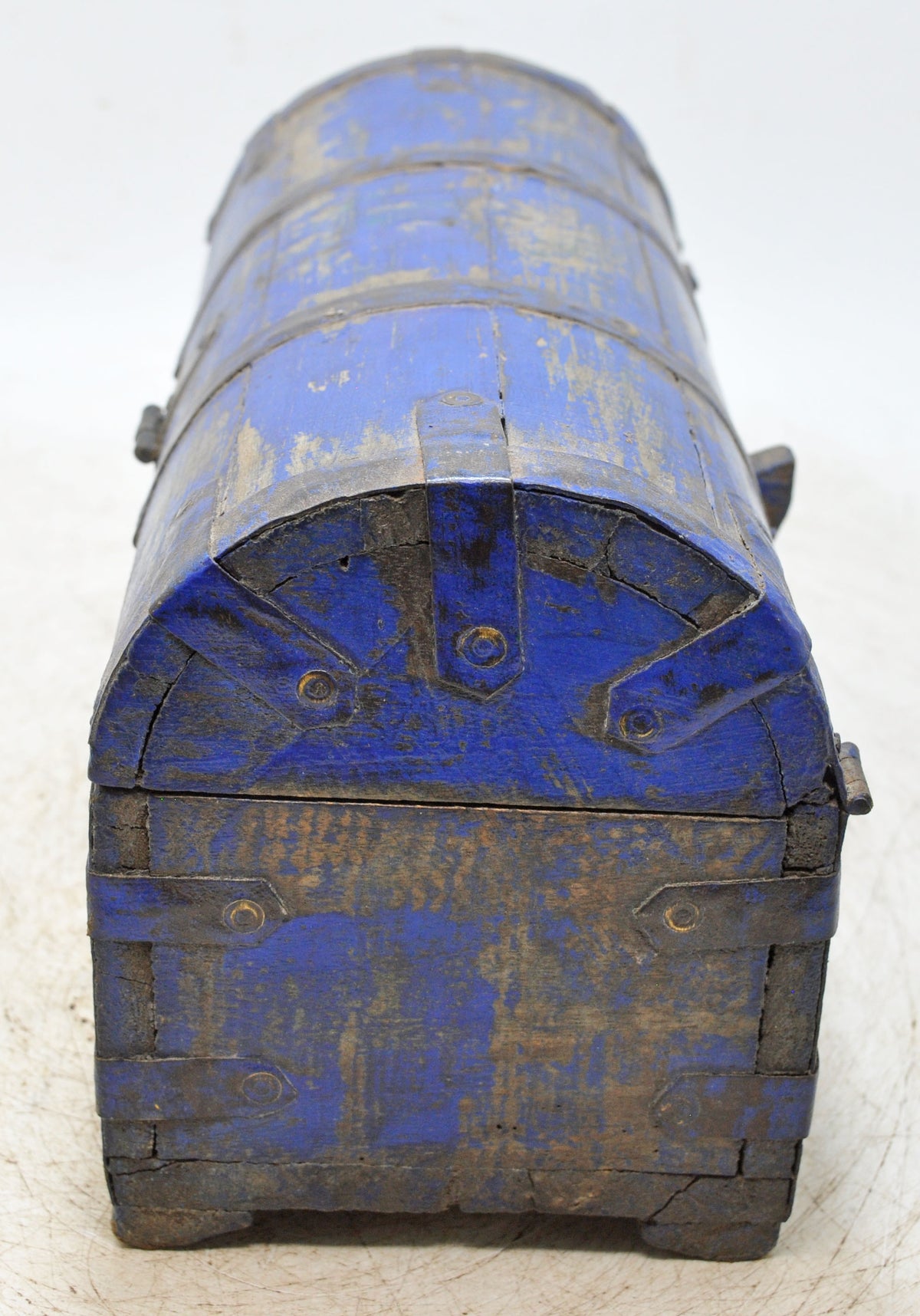 Vintage Wooden Half Round Storage Box Original Old Hand Crafted Rustic Blue