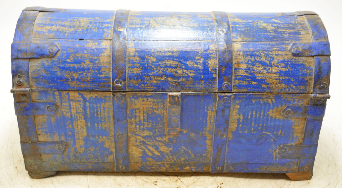 Vintage Wooden Half Round Storage Box Original Old Hand Crafted Rustic Blue