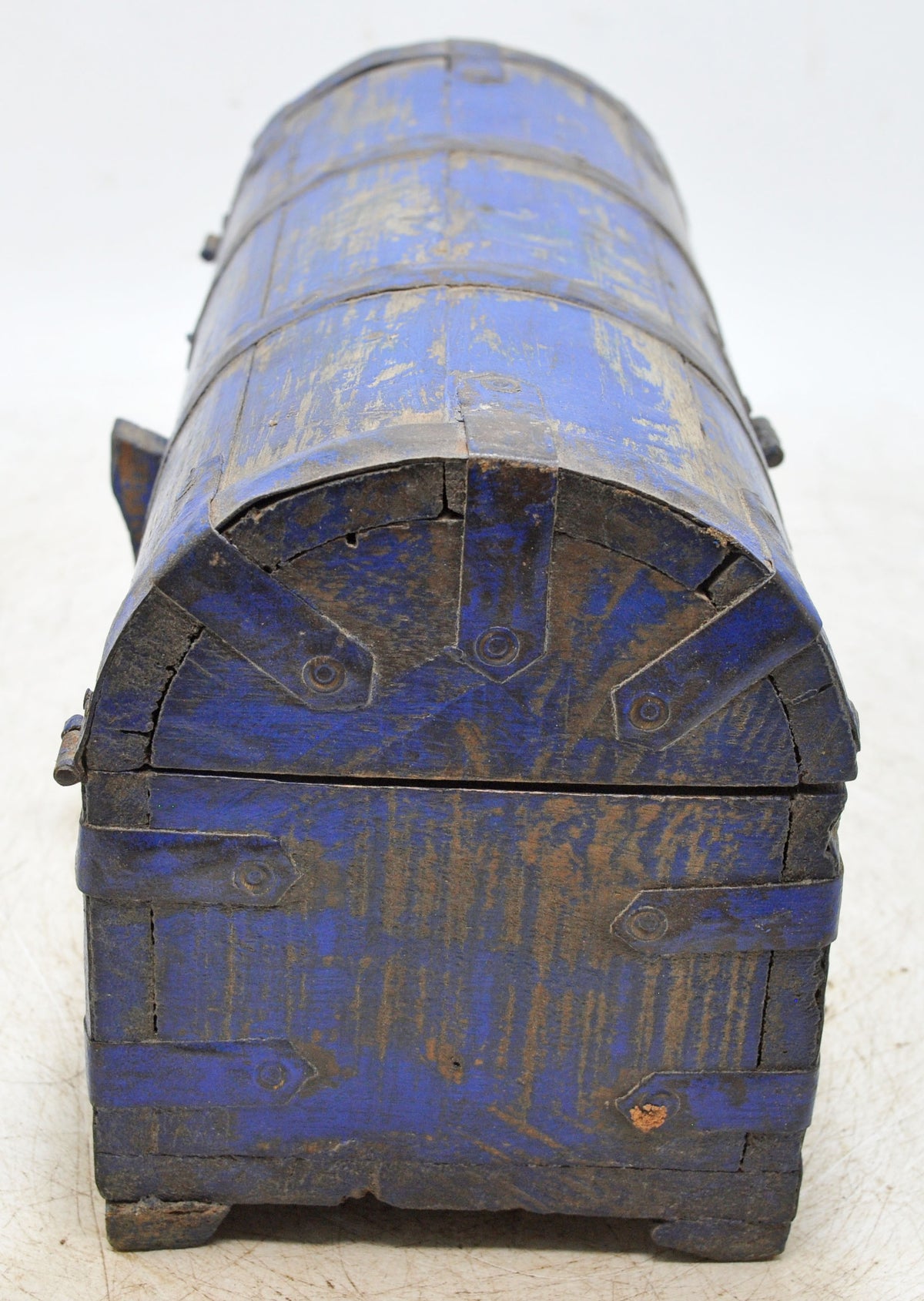Vintage Wooden Half Round Storage Box Original Old Hand Crafted Rustic Blue