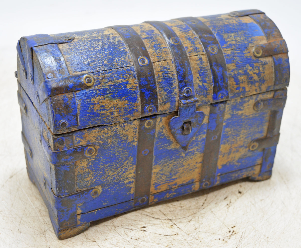Vintage Wooden Half Round Storage Box Original Old Hand Crafted Rustic Blue