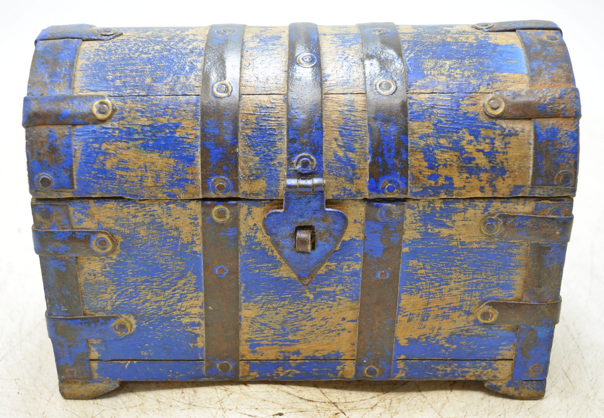 Vintage Wooden Half Round Storage Box Original Old Hand Crafted Rustic Blue
