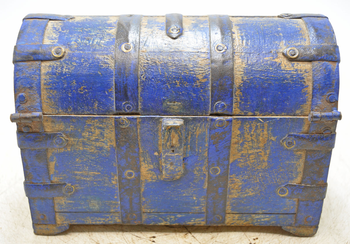 Vintage Wooden Half Round Storage Box Original Old Hand Crafted Rustic Blue