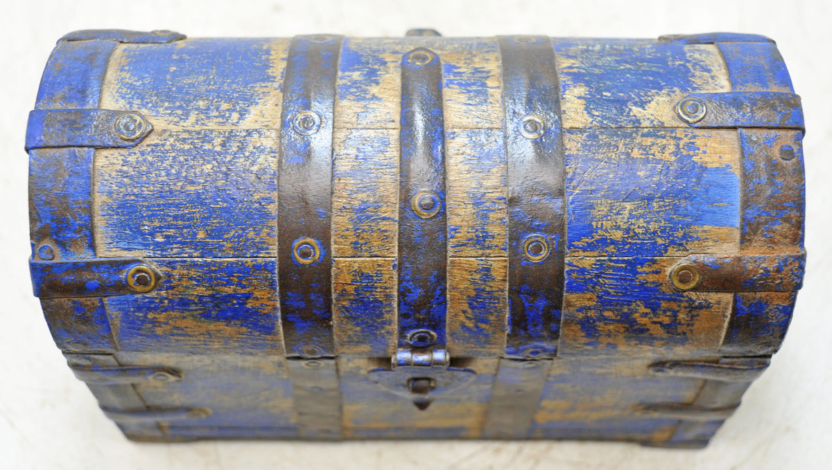 Vintage Wooden Half Round Storage Box Original Old Hand Crafted Rustic Blue