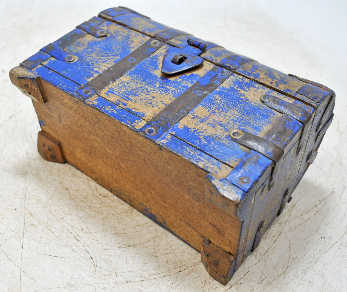 Vintage Wooden Half Round Storage Box Original Old Hand Crafted Rustic Blue