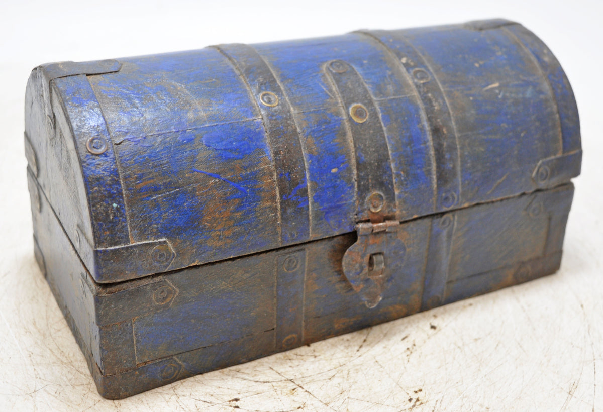 Vintage Wooden Half Round Storage Box Original Old Hand Crafted Rustic Blue
