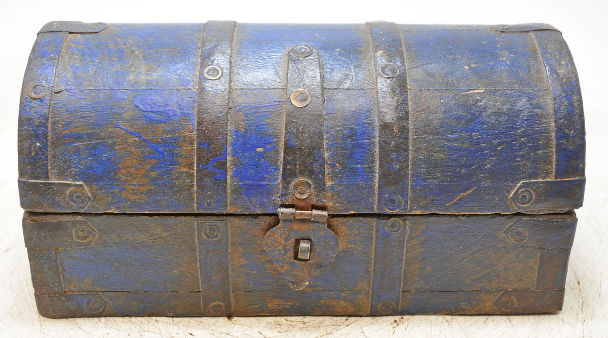 Vintage Wooden Half Round Storage Box Original Old Hand Crafted Rustic Blue