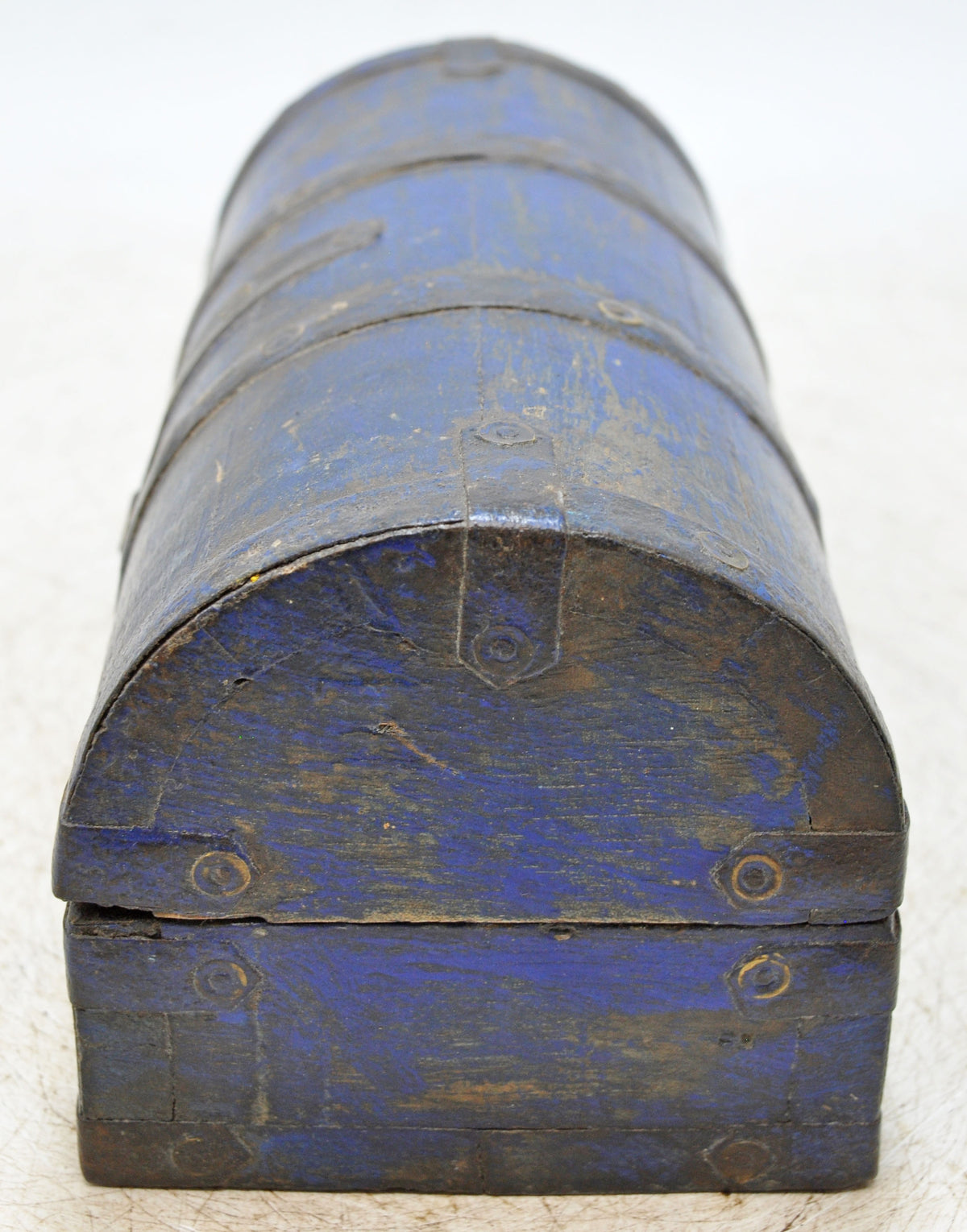 Vintage Wooden Half Round Storage Box Original Old Hand Crafted Rustic Blue