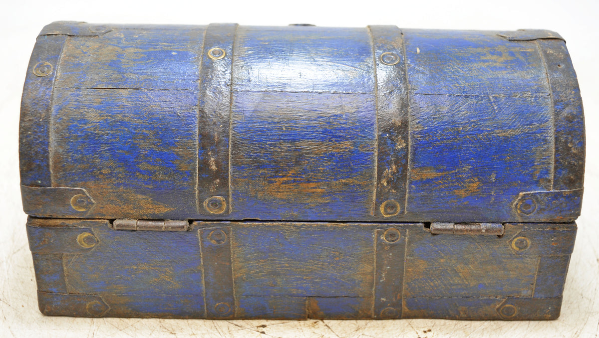 Vintage Wooden Half Round Storage Box Original Old Hand Crafted Rustic Blue